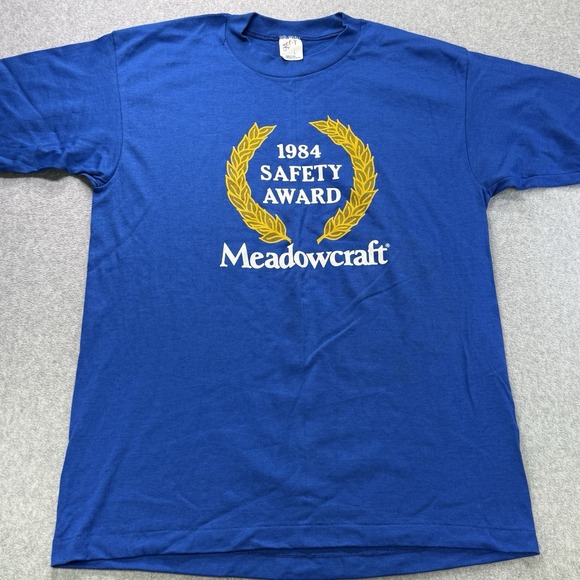 Vintage 1984 Meadowcraft Safety Award‎ T-Shirt Blue L HEF-T Single Stitch USA